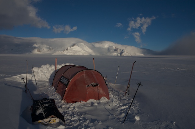 Unser Camp auf dem Plateau des patagonischen Inlandeises in Höhe des Paso Marconi